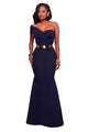 Navy Blue Sexy One Shoulder Ponti Gown