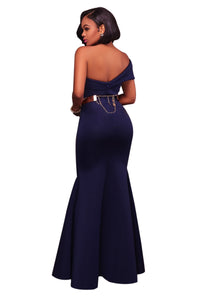 Navy Blue Sexy One Shoulder Ponti Gown