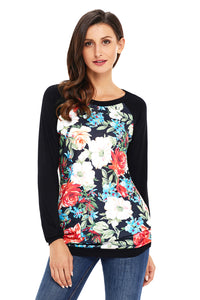 Black Raglan Sleeve Floral Top