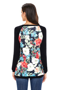 Black Raglan Sleeve Floral Top