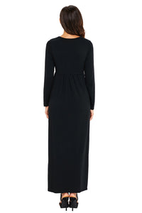 Black Long Sleeve High Waist Maxi Jersey Dress