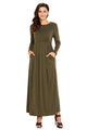 Olive Long Sleeve High Waist Maxi Jersey Dress