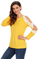 Lace Trim Cold Shoulder Yellow Long Sleeve Top
