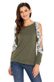 Lace Trim Cold Shoulder Green Long Sleeve Top