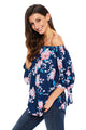 Navy Blue Floral Elastic Off Shoulder Top