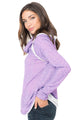 Violet Raw Edge Cowl Neck Pullover Sweatshirt