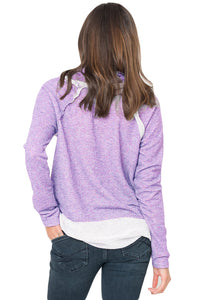 Violet Raw Edge Cowl Neck Pullover Sweatshirt