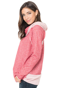 Pink Raw Edge Cowl Neck Pullover Sweatshirt