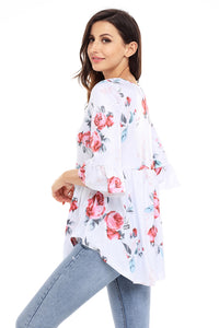 White Grounding Floral Print Babydoll Top