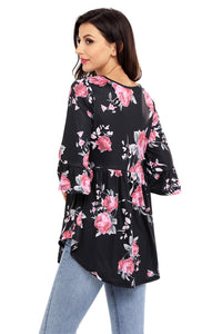 Black Grounding Floral Print Babydoll Top