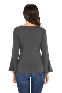 Gray Bell Sleeve Wrap Front Tunic