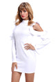 White Cold Shoulder Ruffle Long Sleeve Bodycon Dress