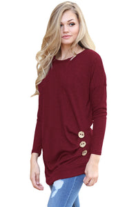 Claret Buttoned Side Long Sleeve Spring Autumn Womens Top