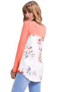 Orange Crisscross Neck Floral Back Long Sleeve Top