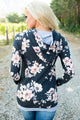 Charcoal Coral Floral Drawstring Hoodie