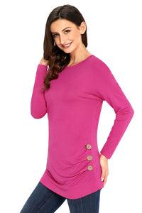Rosy Buttoned Side Long Sleeve Spring Autumn Womens Top