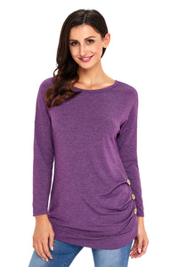 Purple Buttoned Side Long Sleeve Spring Autumn Womens Top