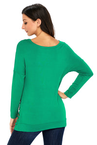 Green Buttoned Side Long Sleeve Spring Autumn Womens Top
