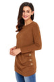 Maroon Buttoned Side Long Sleeve Spring Autumn Womens Top