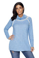 Light Blue Raw Edge Cowl Neck Pullover Sweatshirt