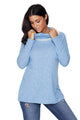 Light Blue Raw Edge Cowl Neck Pullover Sweatshirt