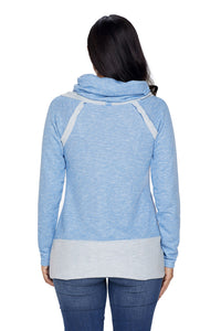 Light Blue Raw Edge Cowl Neck Pullover Sweatshirt