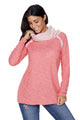 Pink Raw Edge Cowl Neck Pullover Sweatshirt