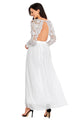 White Open Back Long Sleeve Crochet Maxi Party Dress