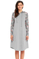 Gray Floral Sleeve Shift Hoodie Dress