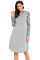 Gray Floral Sleeve Shift Hoodie Dress