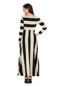 Nude Bold Stripe Long Sleeve Maxi Dress