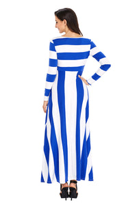 Blue Bold Stripe Long Sleeve Maxi Dress