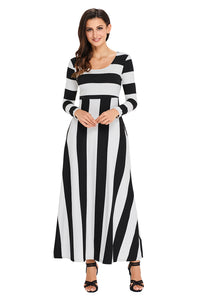 Black Bold Stripe Long Sleeve Maxi Dress