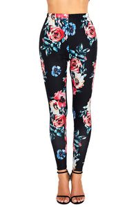 Black Floral Stretchy Leggings