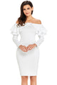 White Ruffle Off The Shoulder Long Sleeve Bodycon Dress