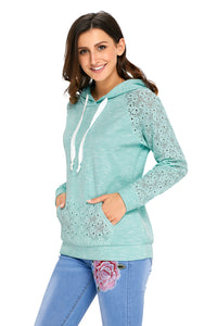 Light Green Lace Accent Kangaroo Pocket Hoodie