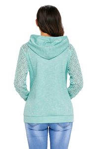 Light Green Lace Accent Kangaroo Pocket Hoodie