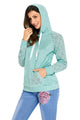 Light Green Lace Accent Kangaroo Pocket Hoodie