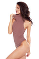 Mauve Ribbed Knit Cowl Neck Sleeveless Bodysuit