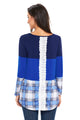 Dual Blue Block Plaid Splice Long Sleeve Top