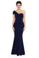 Navy Blue Sexy One Shoulder Ponti Gown