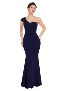 Navy Blue Sexy One Shoulder Ponti Gown