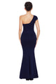 Navy Blue Sexy One Shoulder Ponti Gown