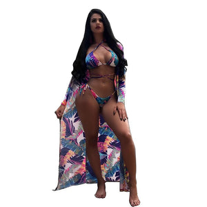 Thong Halter Neck Long Floral Print Beachwear #Printed SA-BLL3186-4 Sexy Lingerie and Bra and Bikini Sets by Sexy Affordable Clothing