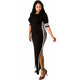 Side Split Plain Maxi Dresses With Contrast Bands #Black #Short Sleeve #Round Neck #Side Split SA-BLL51306-1 Fashion Dresses and Maxi Dresses by Sexy Affordable Clothing