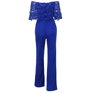 Sexy Lace Ruffled Off Shoulder Slinky Jumpsuit With Wide Leg #Lace #Slash Neck #Off The Shoulder SA-BLL55587-3 Women's Clothes and Jumpsuits & Rompers by Sexy Affordable Clothing