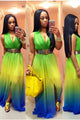 Deep V Colorful Maxi Dress  SA-BLL51255 Fashion Dresses and Maxi Dresses by Sexy Affordable Clothing