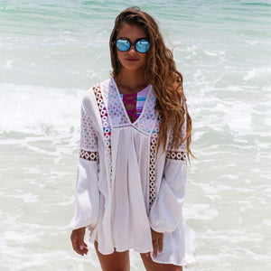 White Tunic Shirt Long Sleeve #Beach Dress #White # SA-BLL3731 Sexy Swimwear and Cover-Ups & Beach Dresses by Sexy Affordable Clothing