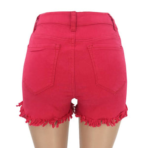 Red Short Jeans With Ruffle Trims #Red #Denim SA-BLL664-3 Women's Clothes and Jeans by Sexy Affordable Clothing