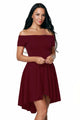 Sexy Elegant Women Party Dress Off Shoulder Burgundy Skater Dress Vestidos de Festa